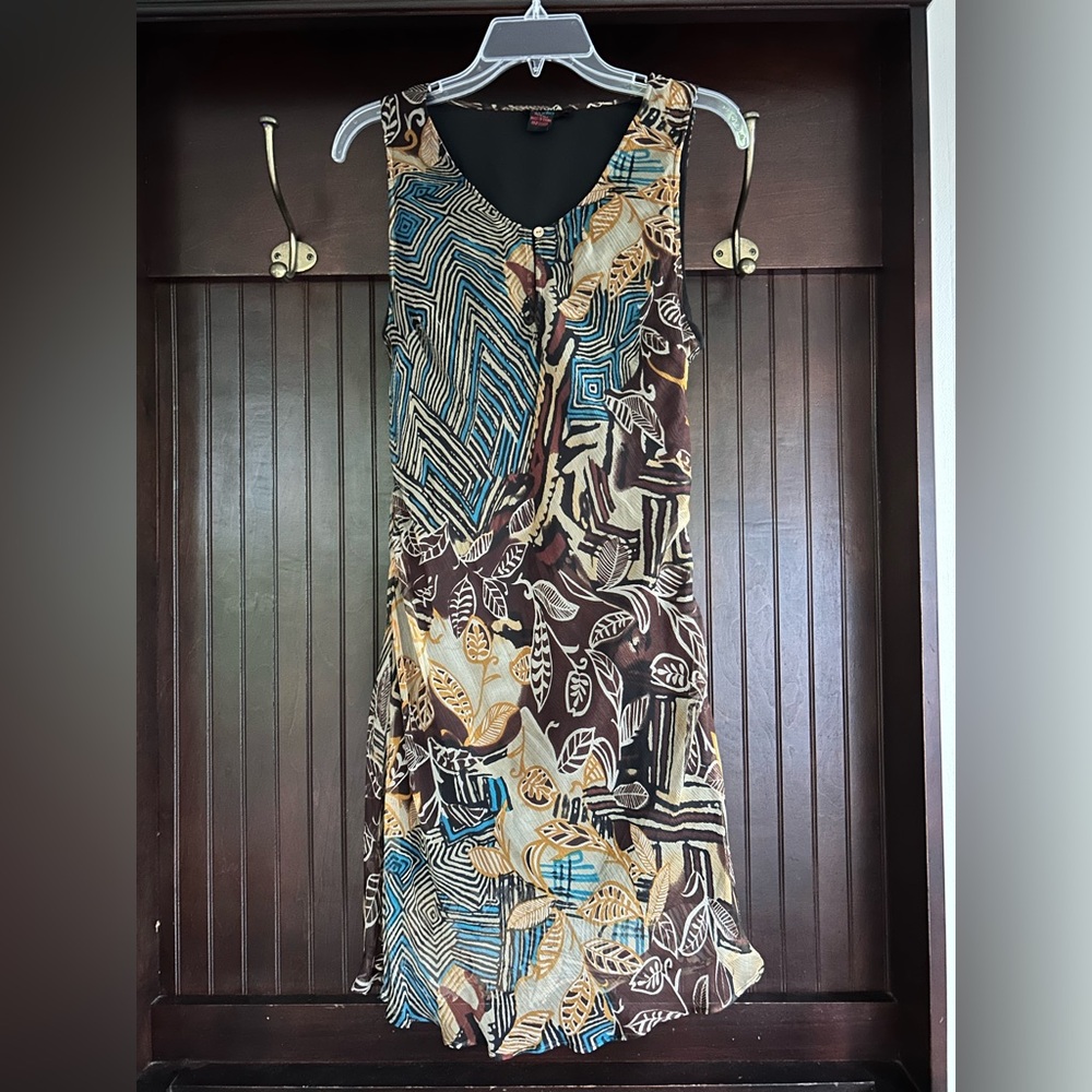 Y2K DSTUDIO 100% Silk Fairy Grunge Slip Dress Abstract Geo Indie Boho | Size 10 - Picture 2 of 14